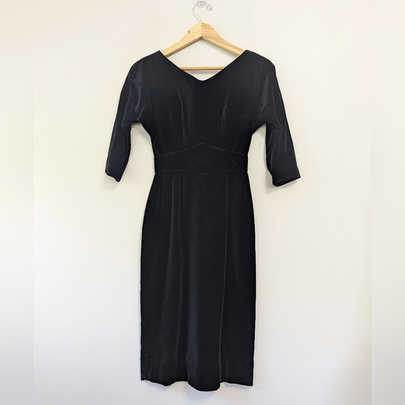 Vintage Dresses & Skirts - Vintage‎ Black Velvet Cocktail Mid-length Dress Empire Waist Wiggle